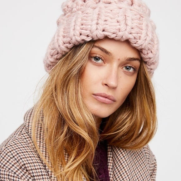 Lemon Pink Chunky Hand Knit Pom Beanie - Picture 2 of 7